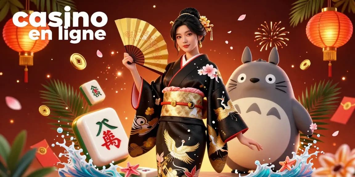 Découvrez des jeux palpitants au casino en ligne avec des personnages vibrants et des éléments festifs dans une illustration numérique.