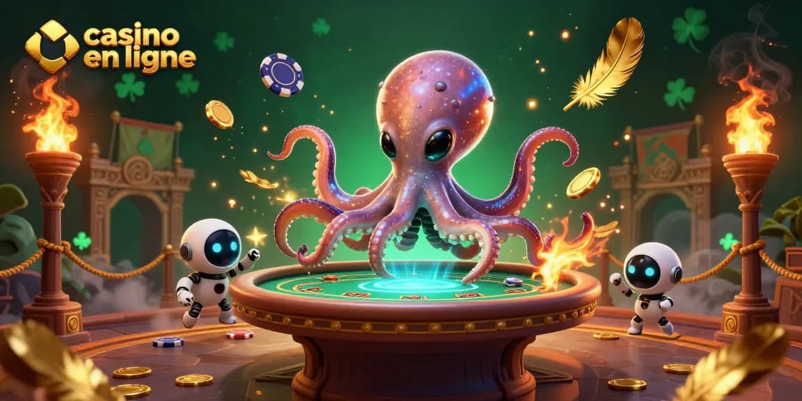 Jouez au casino en ligne avec un octopus extraterrestre et une ambiance galactique, accompagnés de gadgets ludiques.