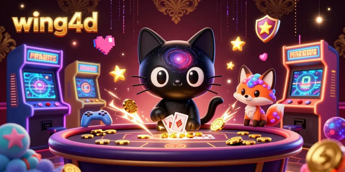 Unleash excitement at wing4d cosmic casino with a captivating cartoon black hole cat and nebula fox.