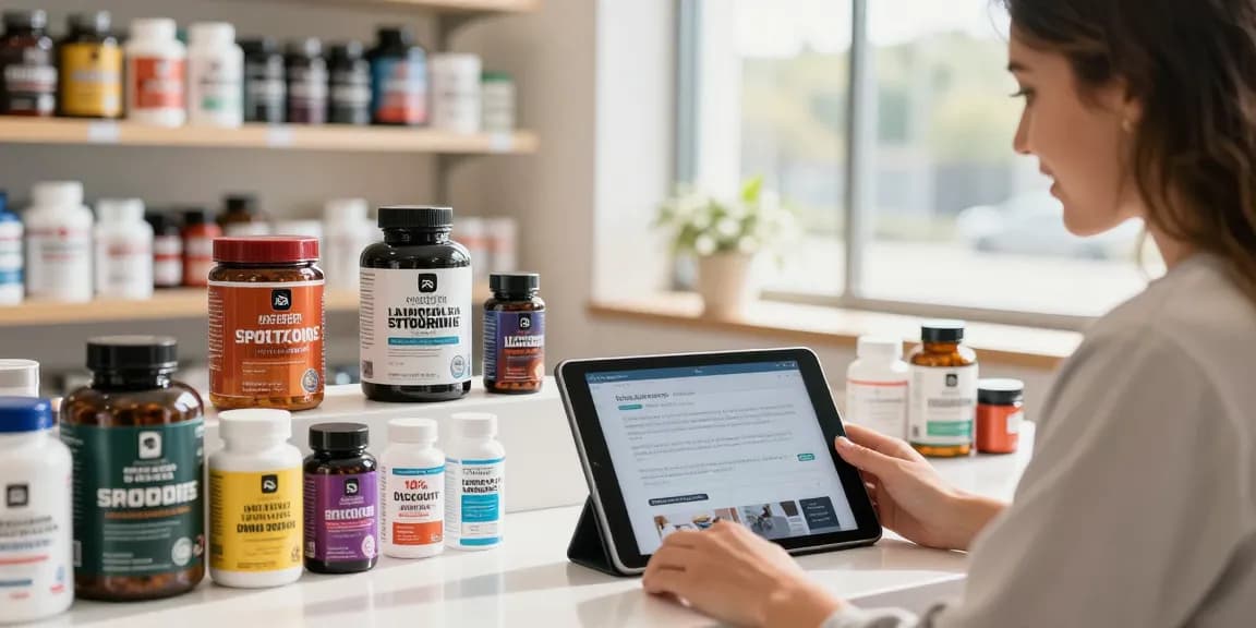 Astera Shop layout featuring diverse Astera Labs steroids with a customer engaging on a tablet.