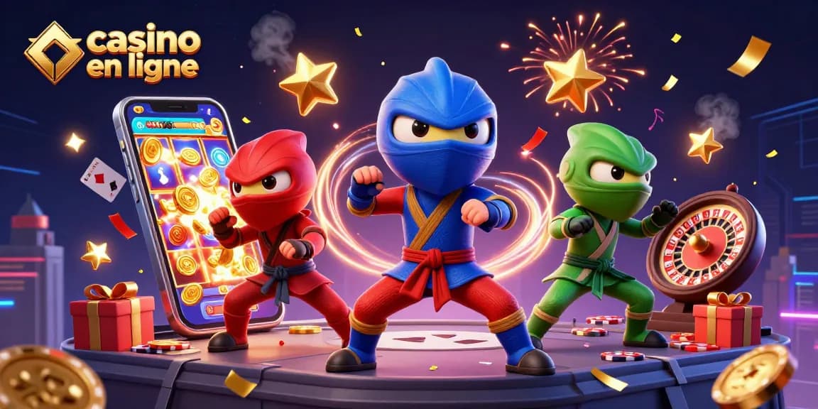 Jouez à des jeux de casino en ligne avec nos ninjas caméléons colorés en action.