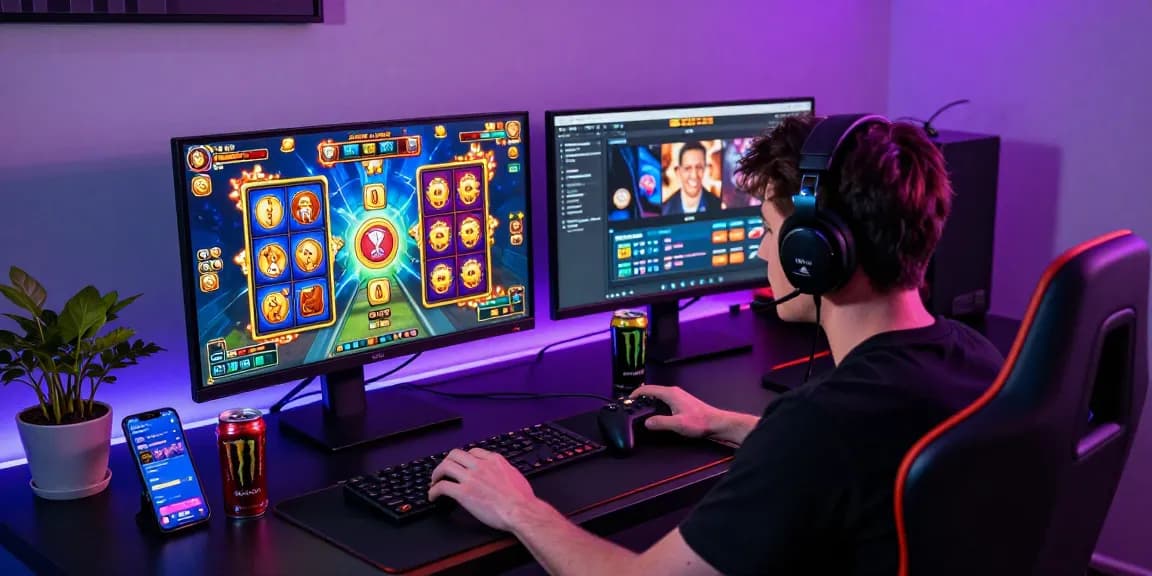 Player immersed in deposit pulsa tanpa potongan gaming session with colorful online slots.