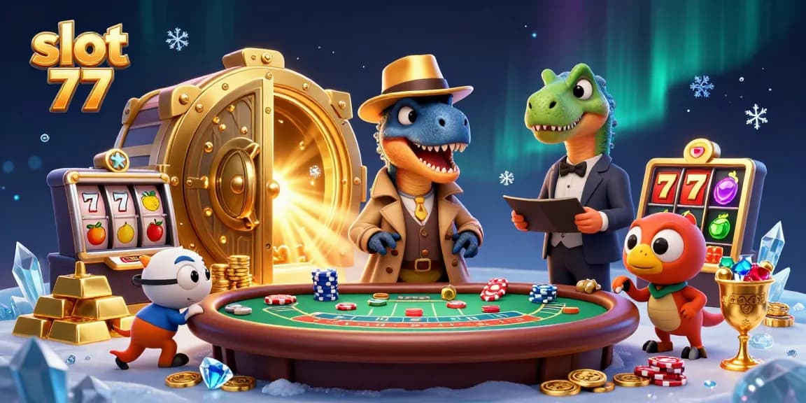 Experience thrilling moments at slot 77 with a cartoon velociraptor counter at the blackjack table.