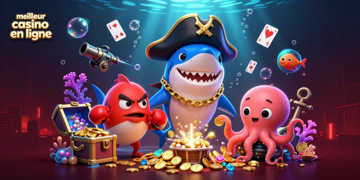 Engage in thrilling action at meilleur casino en ligne with colorful underwater characters and casino elements.