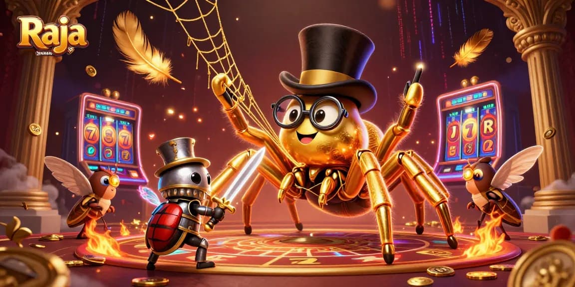 Experience Raja game login with a colorful slot machine and vibrant characters enhancing the gaming atmosphere.
