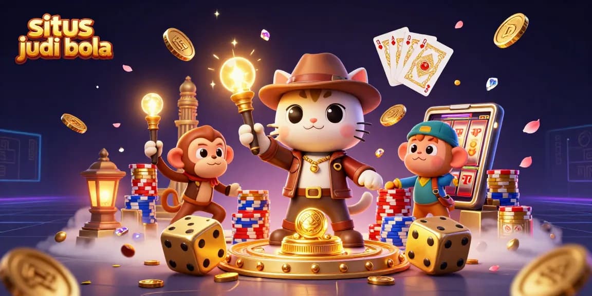 Engage in situs judi bola with a cat archaeologist discovering treasures in an exciting casino scene.