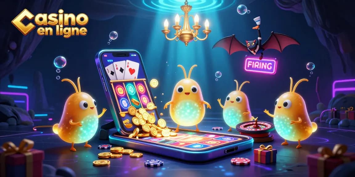 Casino en ligne avec des lucioles illuminant une scène de jeux divertissants.