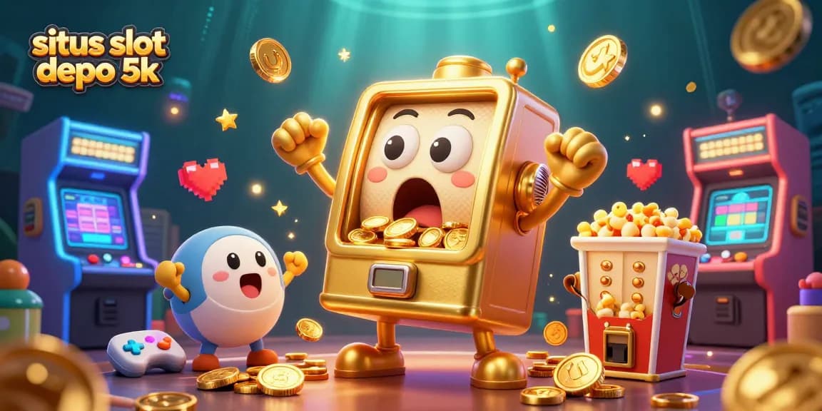 Experience a thrilling jackpot moment at situs slot depo 5k, with a golden slot machine celebrating its big win!