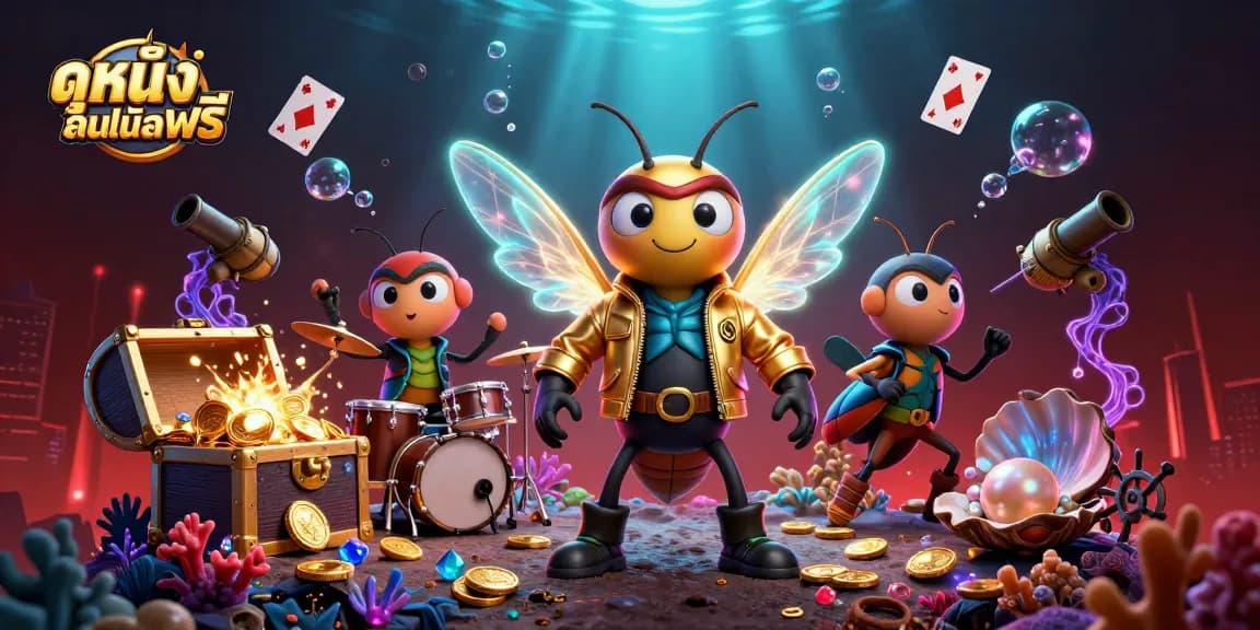ดูหนังออนไลน์ฟรี ในภาพเขียน 3D แสดงให้เห็นนักดนตรีแมลงขนาดยักษ์กำลังแสดงบนเวทีแห่งความสนุก