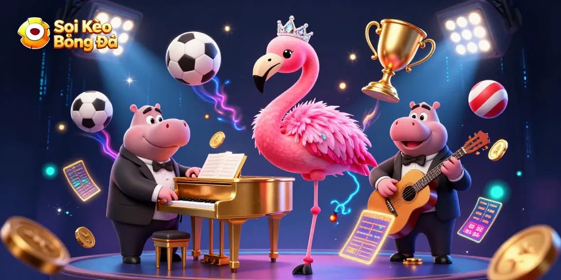 Soi Kèo Bóng Đá vibrant sports betting scene with lively characters and dynamic action.
