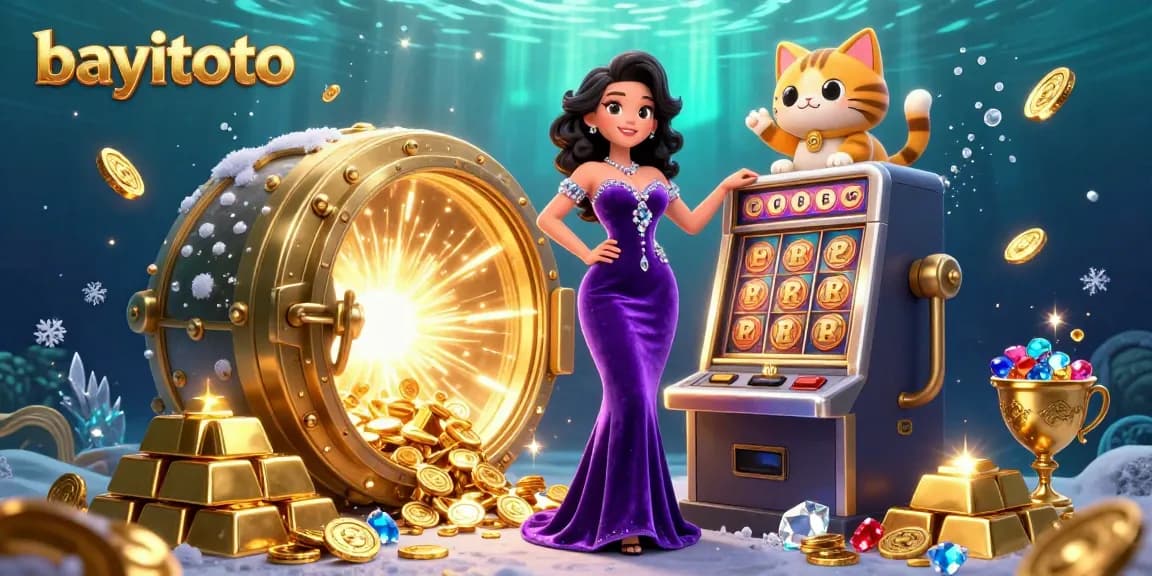 Win big with bayitoto's casino experience showcasing a glamorous woman and fortune cat among sparkling gems.