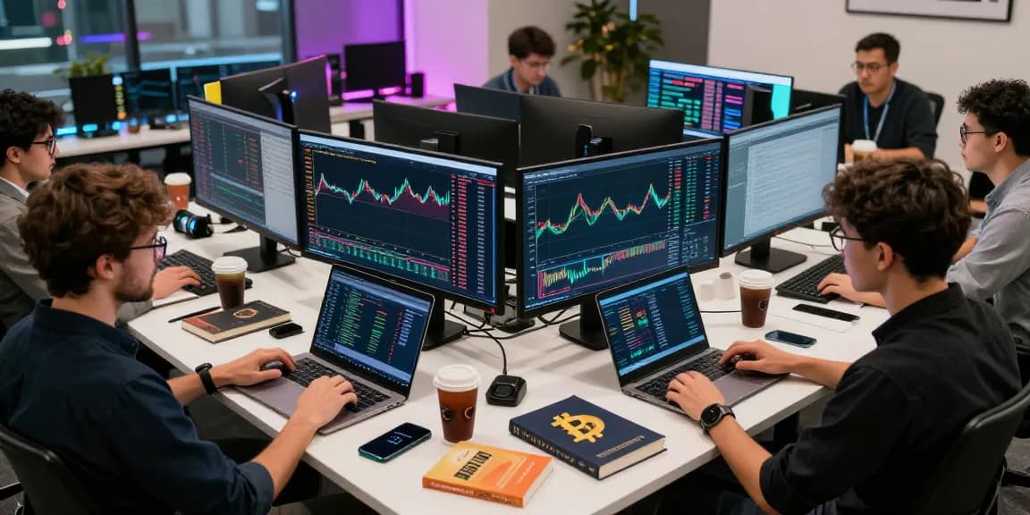 Funexchange digital wallet and crypto exchange setup in a professional workspace with trading charts and DeFi dashboards