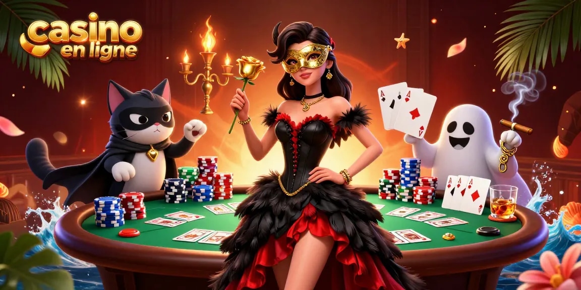 Participez à des jeux palpitants dans un casino en ligne dynamique avec des tables de poker et une atmosphère riche.