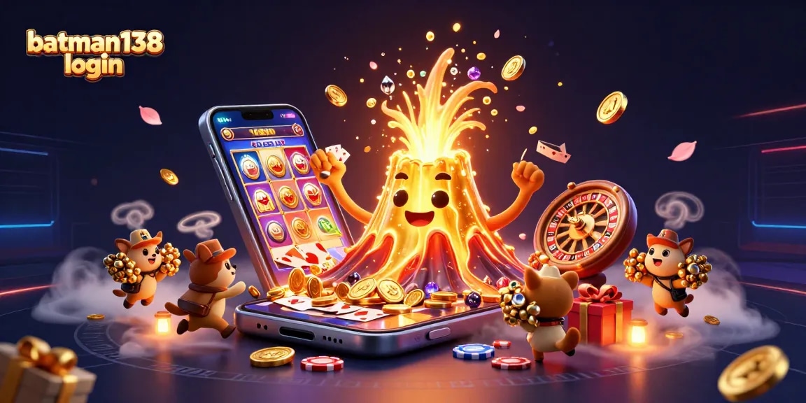 Experience batman138 login for exciting games amidst a vibrant, treasure-filled 3D illustration.