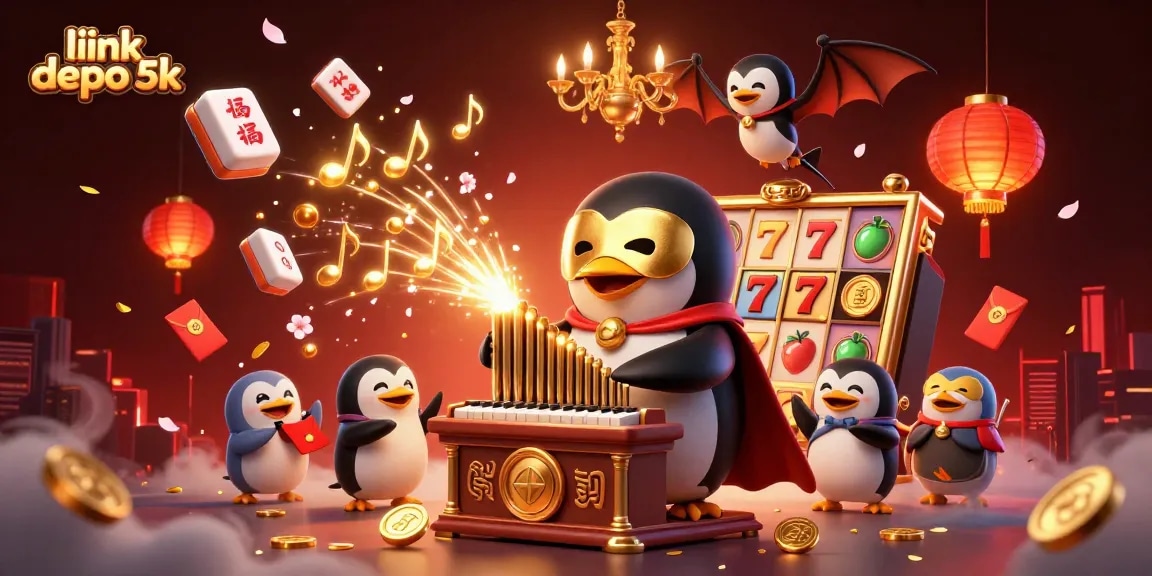 Win big with link depo 5k in this colorful casino illustration showcasing dynamic slot games.