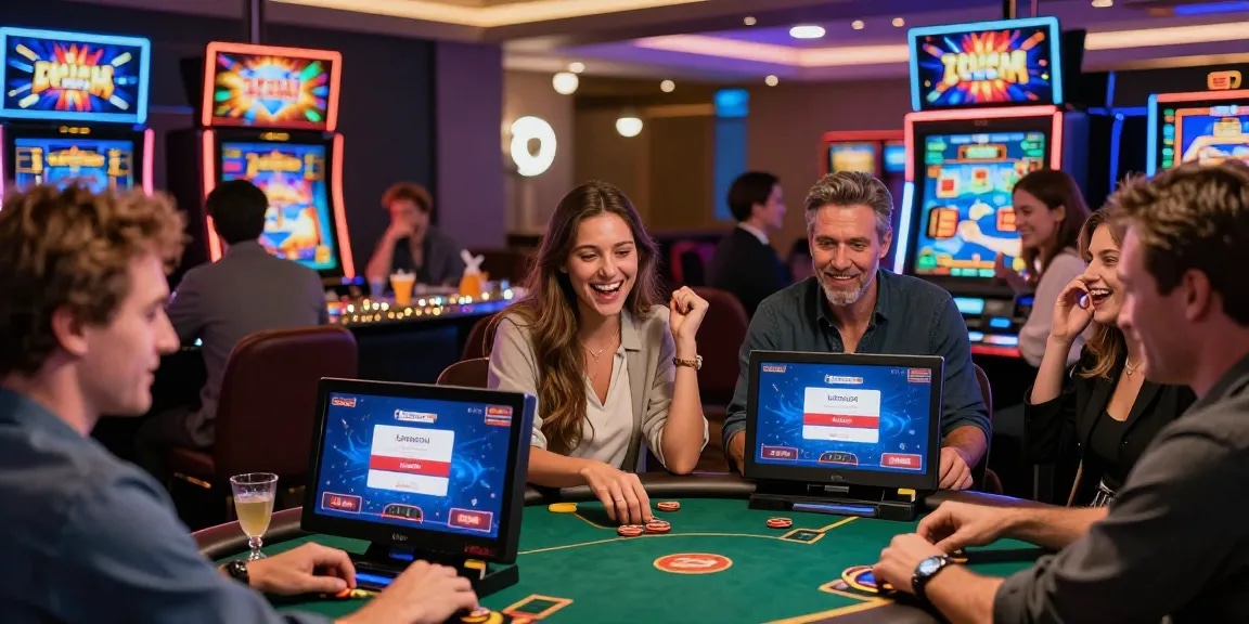 Lemacau Login screen with players enjoying online casino games in a vibrant digital setting.