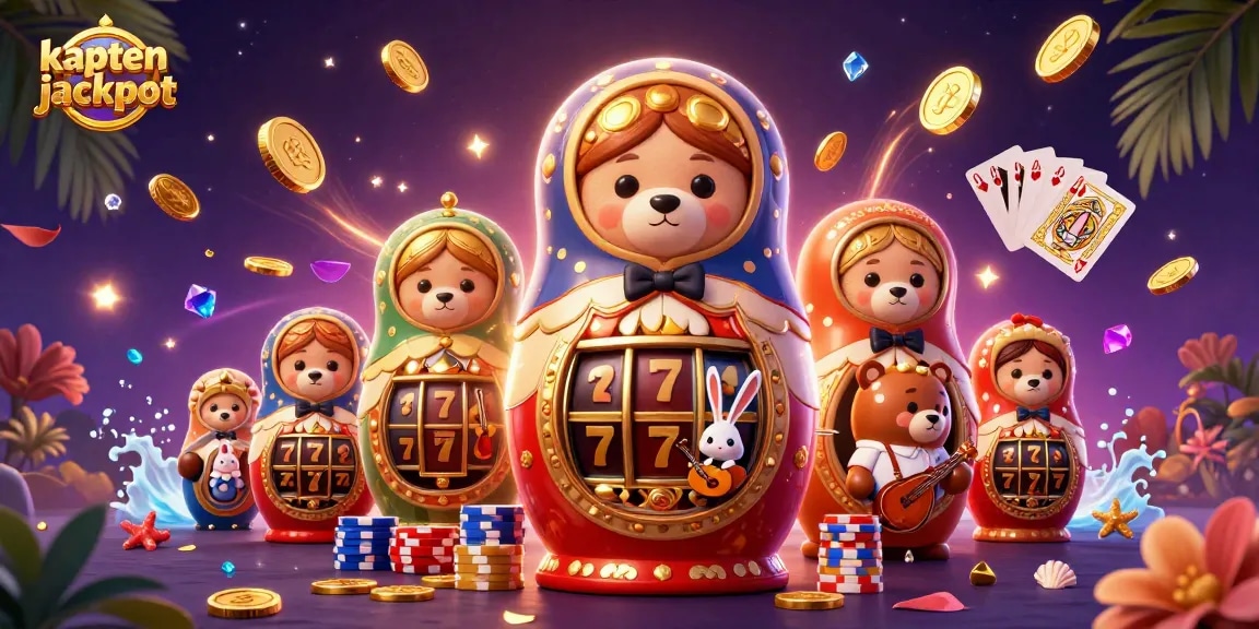 Spin your luck with kaptenjackpot in this vibrant 3D casino scene filled with colorful gaming elements.