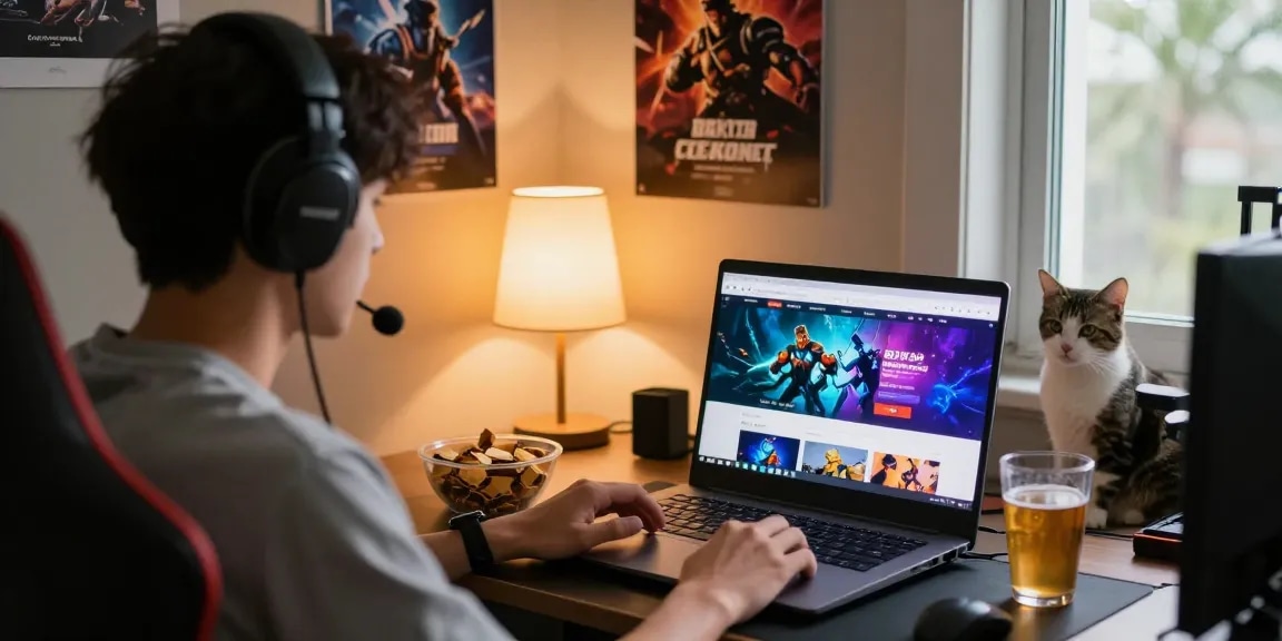 Pengguna Batik 88 menikmati pengalaman bermain game online dengan laptop di ruang nyaman.