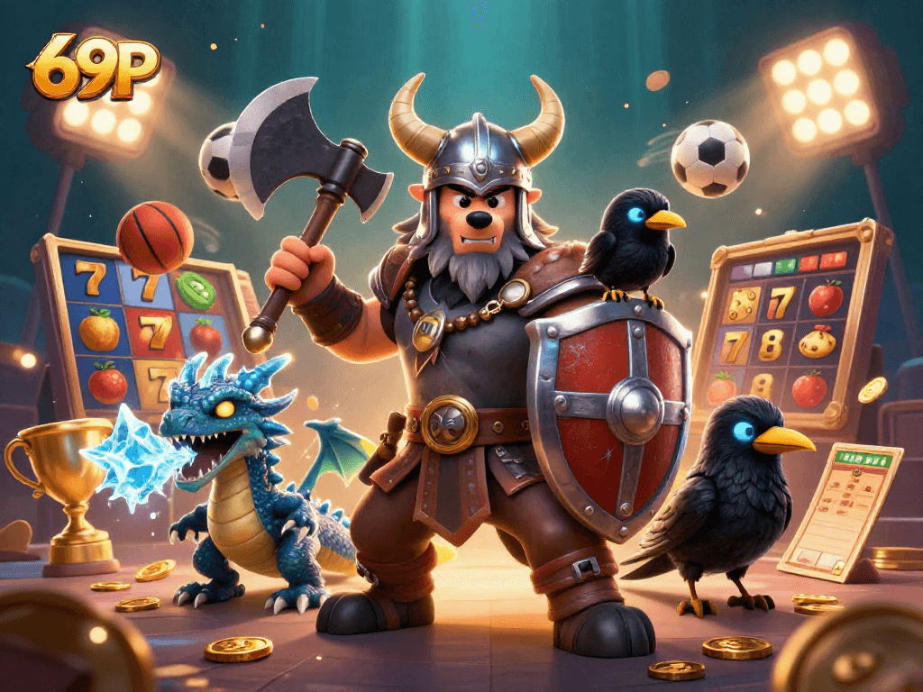Explore o emocionante mundo do 69P com um valente guerreiro, um dragão e um corvo em ação!