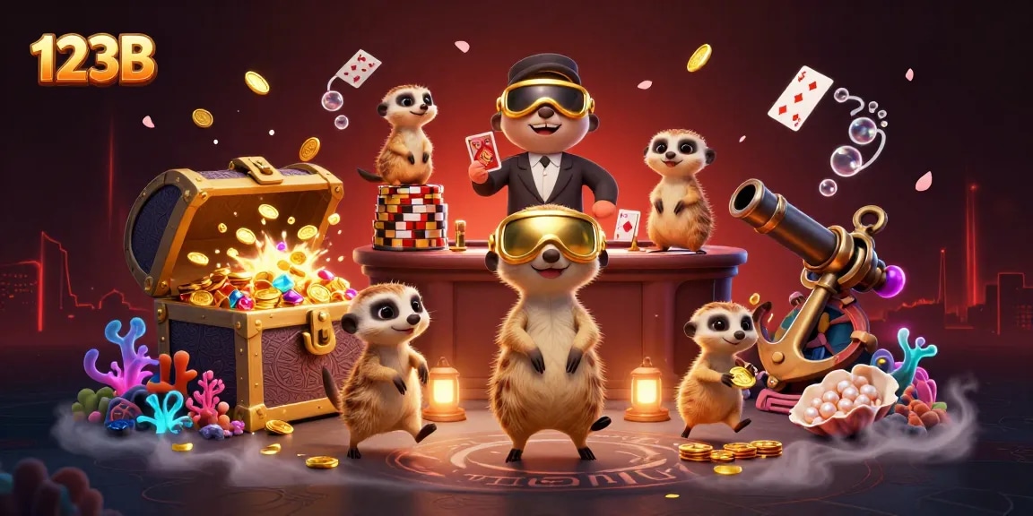 Experience thrilling gameplay at 123B with a vibrant meerkat casino scene buzzing with excitement and winning potential.