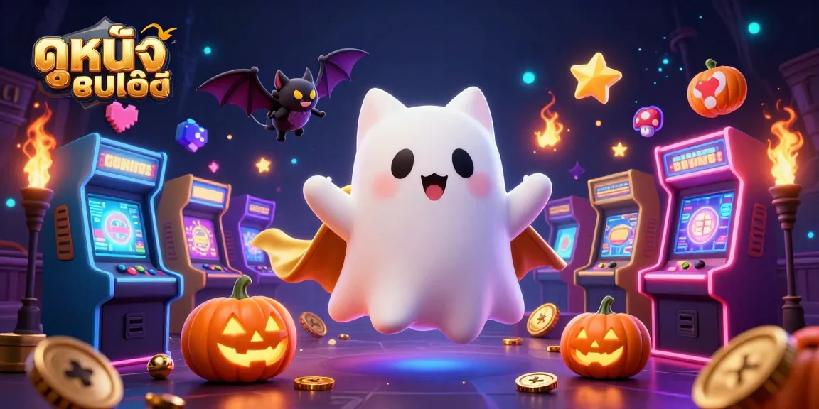 Experience ดูหนังออนไลน์ magic with a ghost cat and vampire bat in a vibrant casino setting.