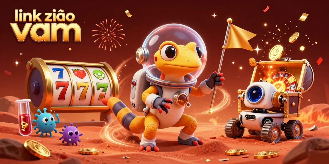 Engage in the excitement of gambling at link vào vmax with vibrant visuals of a Martian gecko and casino elements.