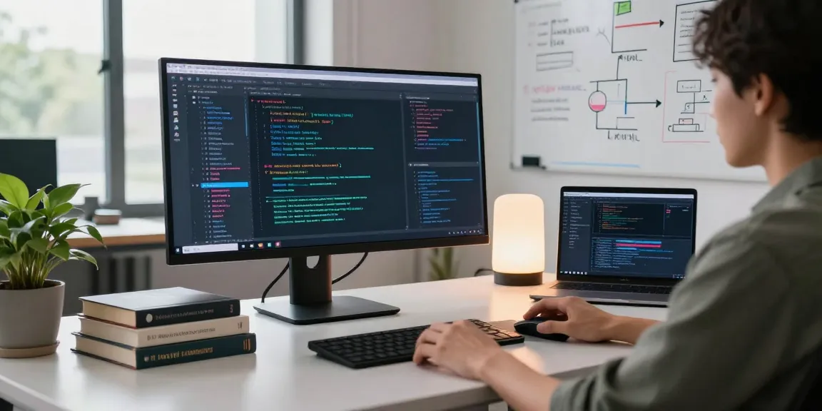 AI-focused workspace displaying uses of AI through algorithms and visual data on screen.