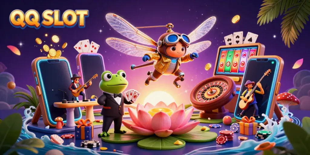 Experience thrilling play at QQ SLOT with vibrant slot games in a lively casino scene