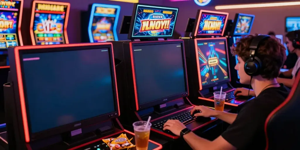 Player enjoying thrilling online gaming on a smartphone with vibrant slot graphics, highlighting the excitement of server thailand.