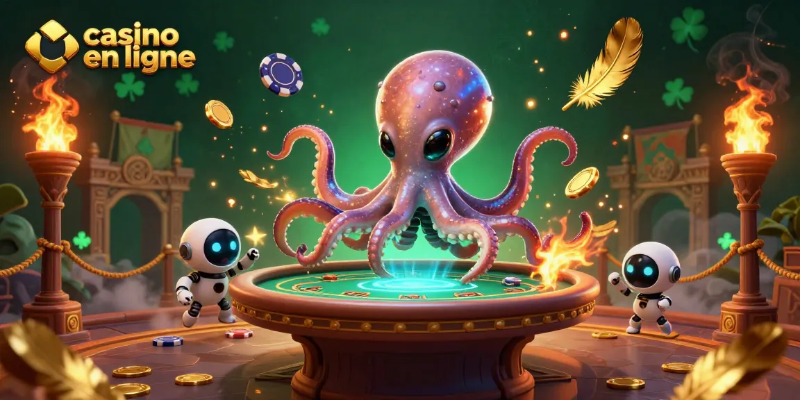 Jouez au casino en ligne avec un octopus extraterrestre et une ambiance galactique, accompagnés de gadgets ludiques.