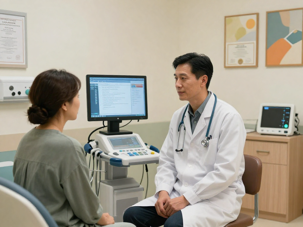 Immersive healthcare experience with slot7000 services, featuring professional doctor consultation for patient care.