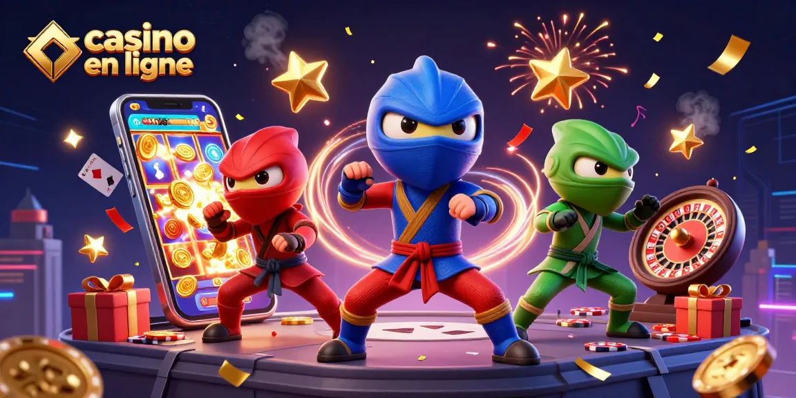 Jouez à des jeux de casino en ligne avec nos ninjas caméléons colorés en action.