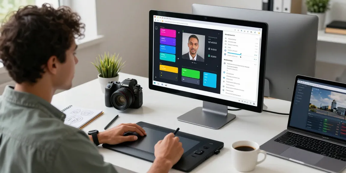 Using a free AI detector to analyze images at a modern workspace with detection results displayed.
