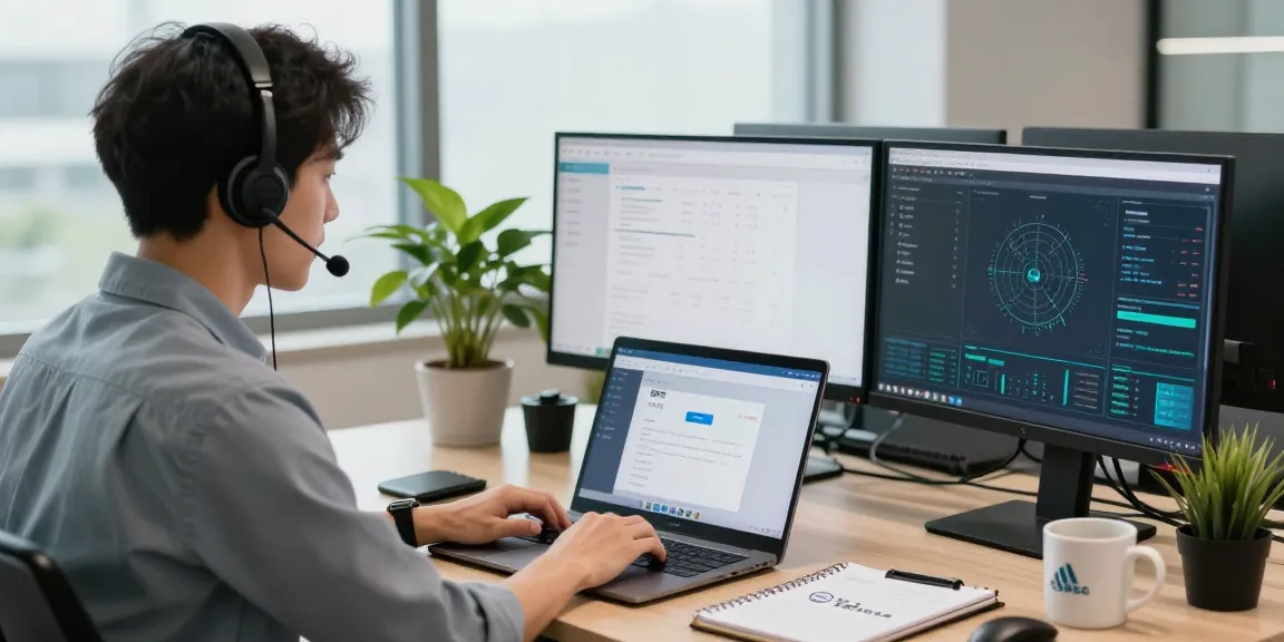 快连 tech support professional assisting users with network connectivity issues in a modern office.