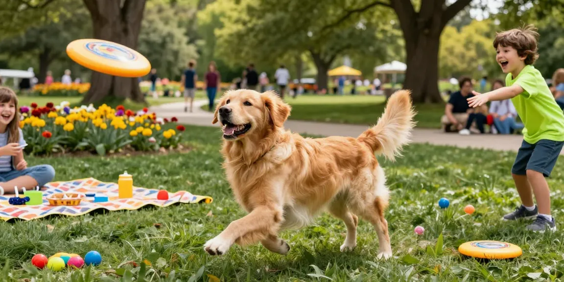 Energetic golden retriever plays fetch with NAGA2000 frisbee in sunny park