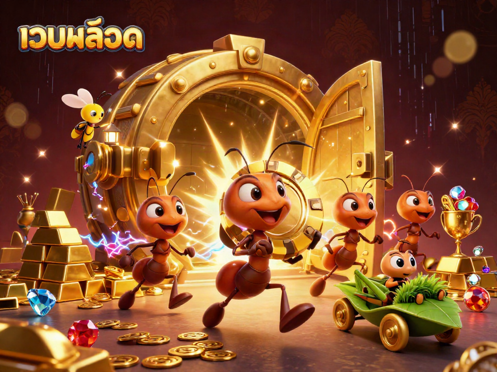 Engaging gameplay with เว็บสล็อต featuring animated ants on a heist adventure.