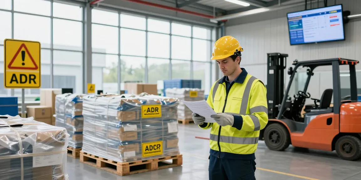 ADR Transport Dortmund: Fahrer im modernen Logistikzentrum bereitet Gefahrgut-Transport vor.