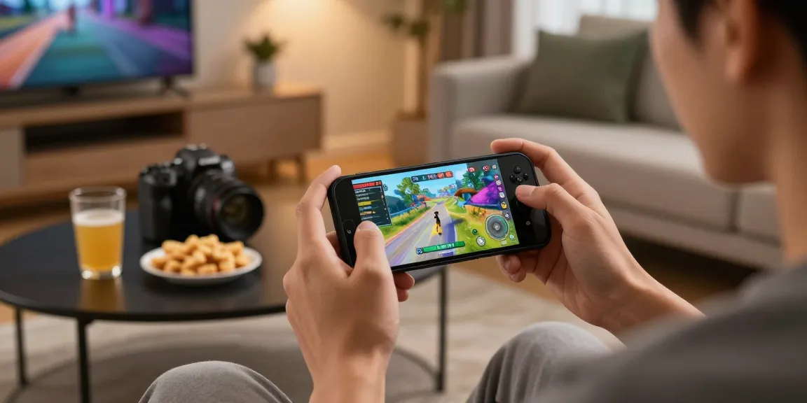 Pengguna CIPUNG138 sedang memainkan aplikasi di smartphone dengan suasana nyaman di ruang tamu.