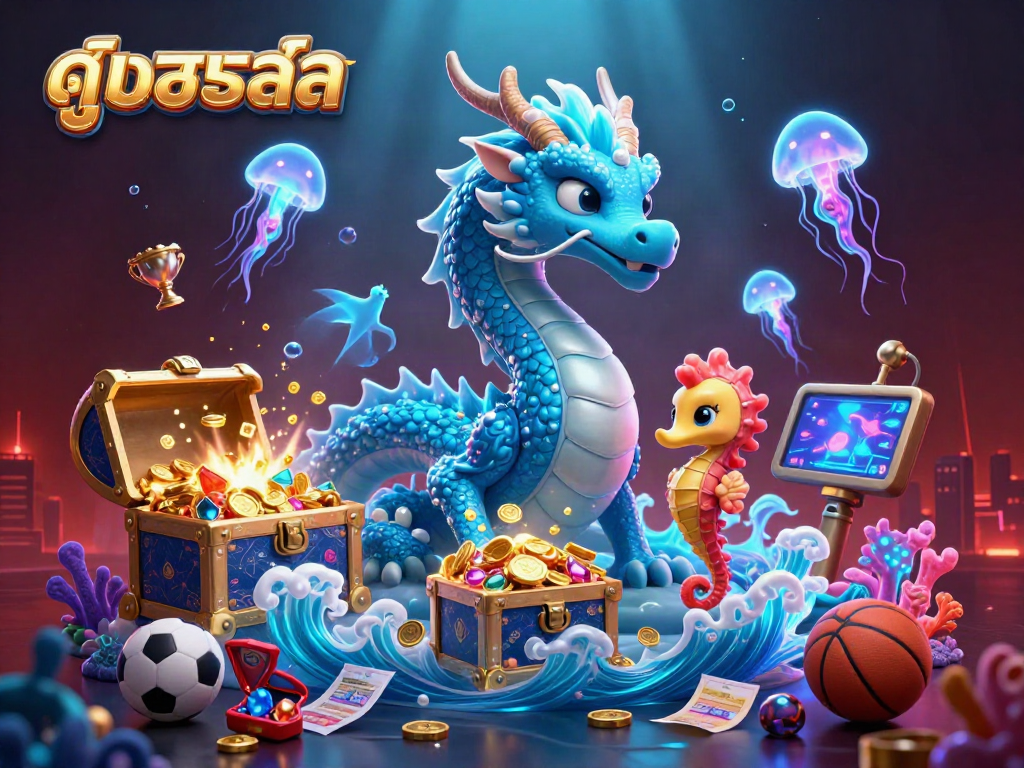Experience thrilling live football with ดูบอลสด, featuring vibrant 3D illustrations of ocean creatures amid sports elements.