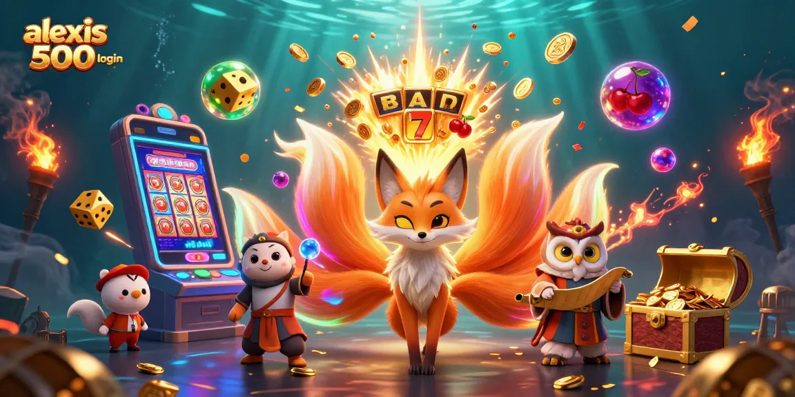 Join the excitement with alexis 500 login featuring vibrant characters and a colorful slot machine explosion.