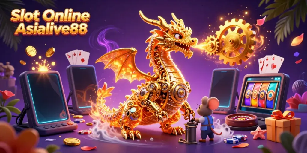 Experience thrilling gameplay with Slot Online Asialive88, featuring an animated dragon, massive jackpots, and winning spins.