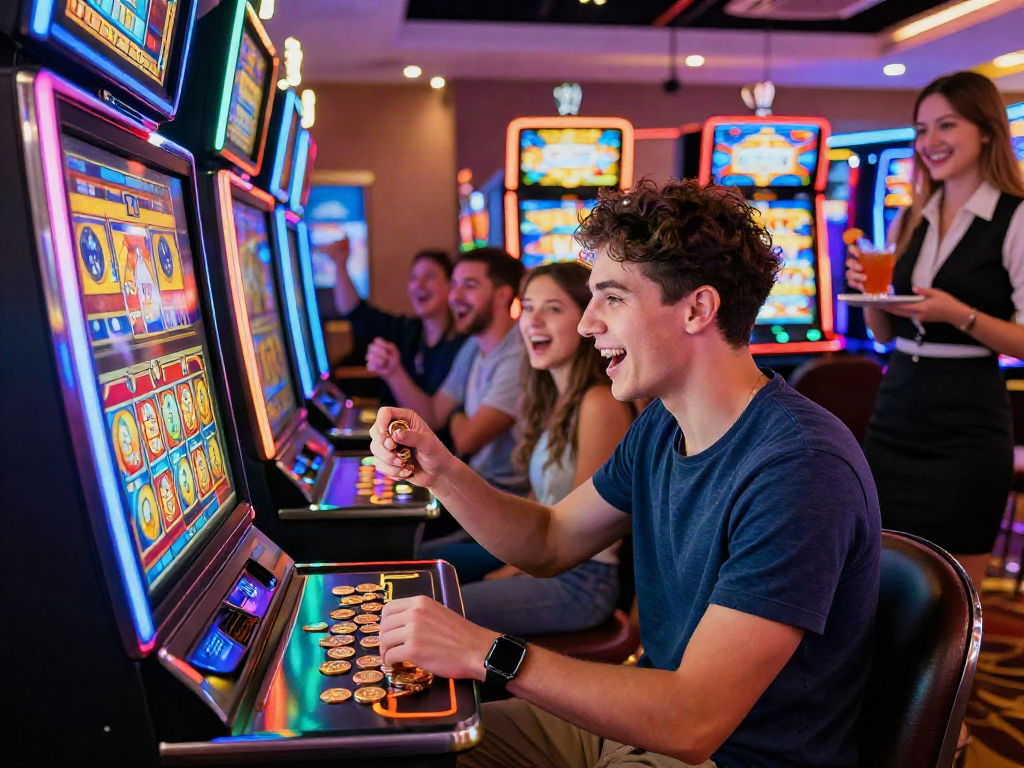 Exciting slot88 gaming experience in a vibrant casino environment with players enjoying colorful machines and neon lights.