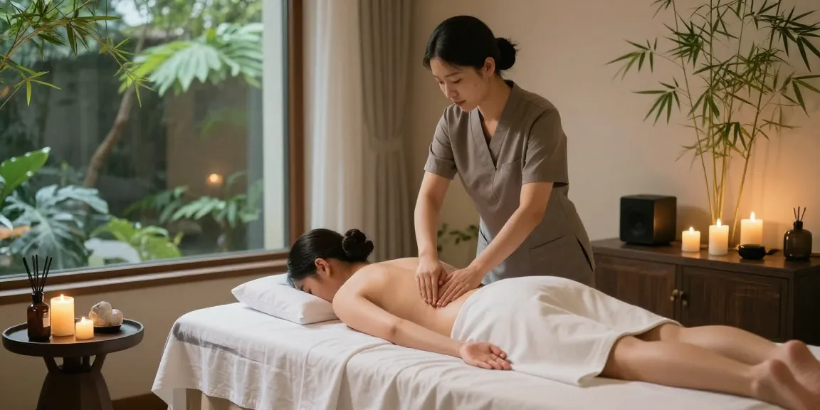 Relaxing 출장마사지 therapy session in a tranquil wellness spa atmosphere.
