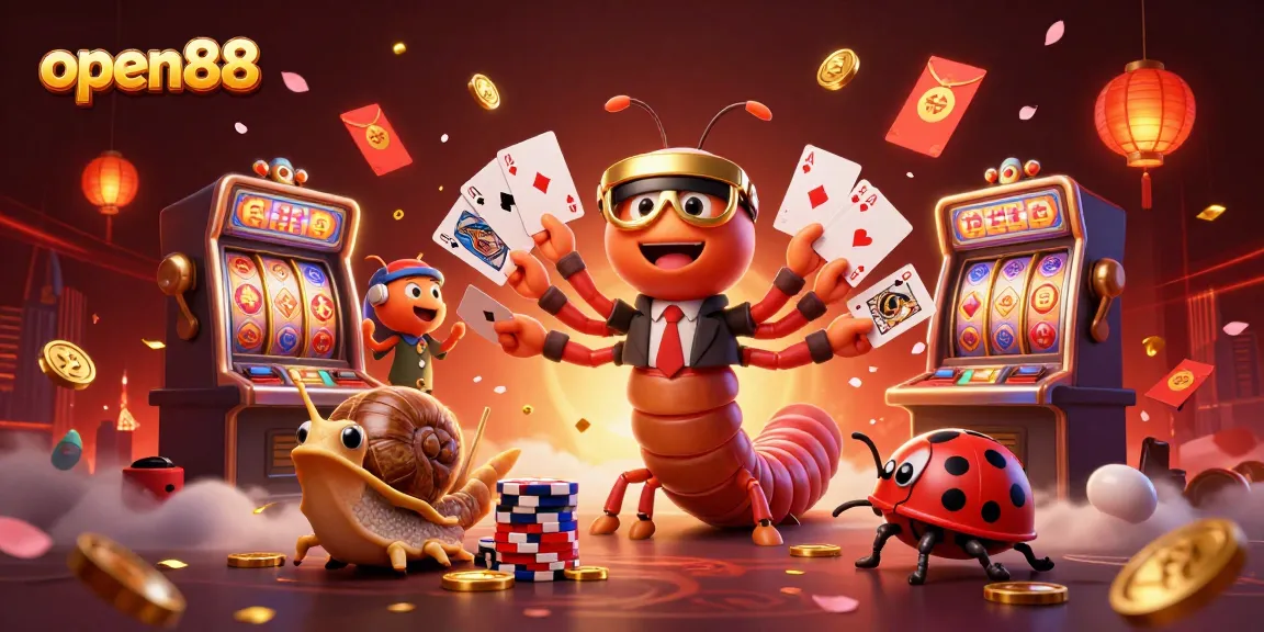 Spin the reels at open88 with vibrant slot machines and dynamic characters in a lively casino scene.