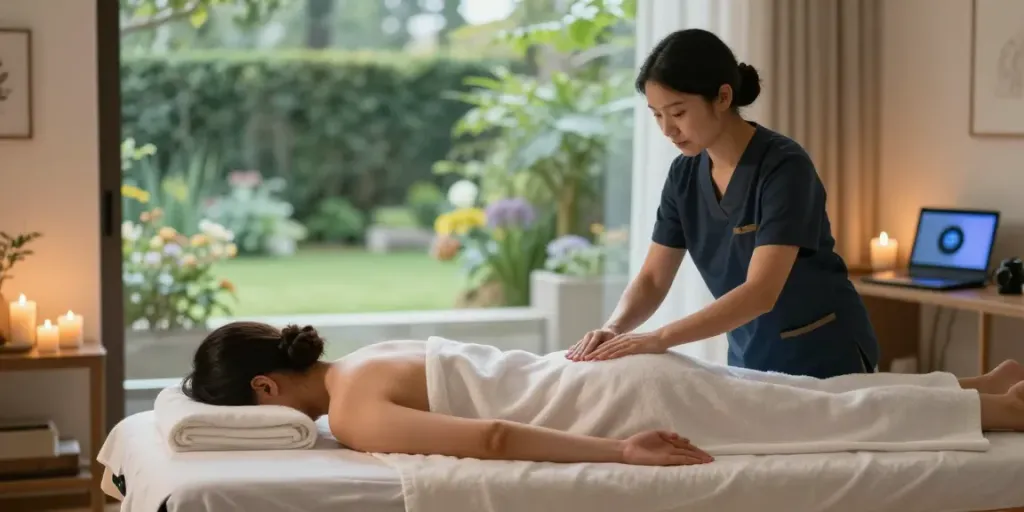 Relaxing 브라보출장 massage therapy session in a peaceful home environment.
