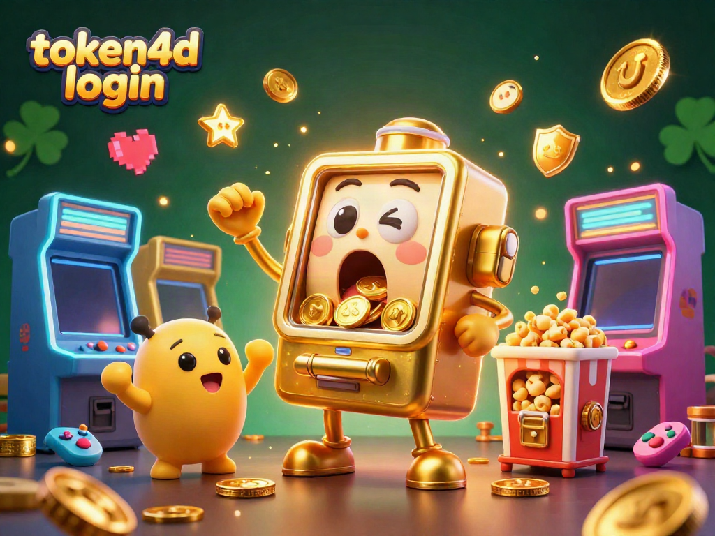 Mesin slot TOKEN4D menghasilkan jackpot dengan koin berhamburan, menggambarkan kemenangan dan keseruan bermain