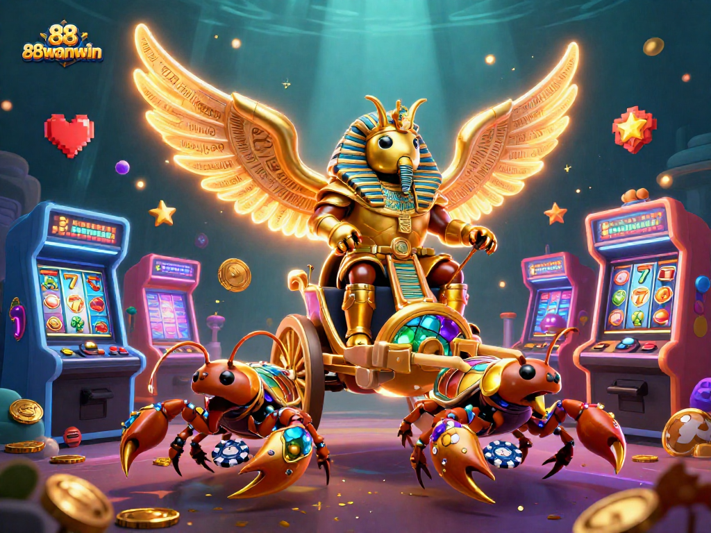 Experience the thrilling action at 88wanwin with a vibrant 3D casino illustration featuring playful gaming elements.
