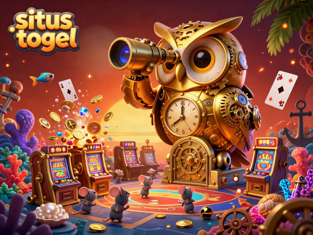Engaging illustration for situs togel featuring a golden owl and vibrant casino elements.