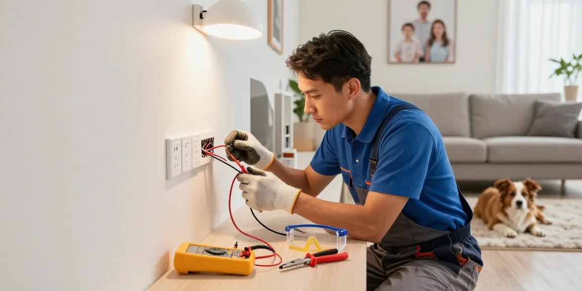 Domestic electrician ensuring safety standards in home wiring, see more details about home safety practices.