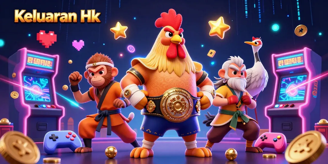 Keluaran Hk highlights vibrant cartoon characters in a casino-themed arcade game scene.